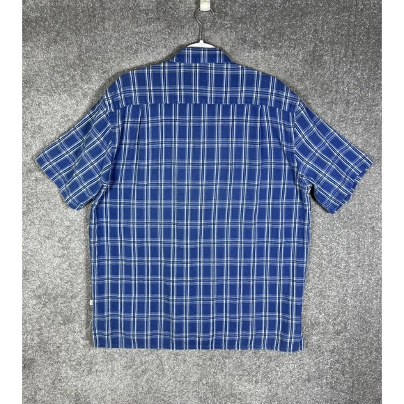 Cabelas Short Sleeve Knit Button Up Shirt Mens Size XL Blue Cotton Pocket Collar - Picture 2 of 14